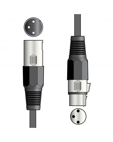 Qtx DMX lighting lead, 3-pin XLR plug to 3-pin XLR socket - 1.5m
