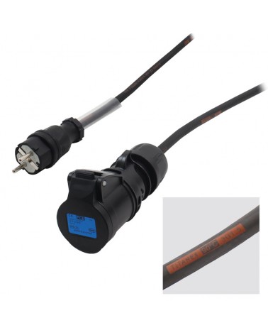 LEDJ Schuko Plug to PCE 16A Black Socket 1m Cable