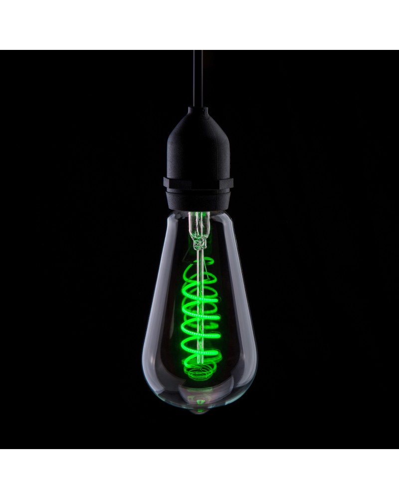 Prolite 4W LED ST64 Spiral Funky Filament Lamp ES, Green