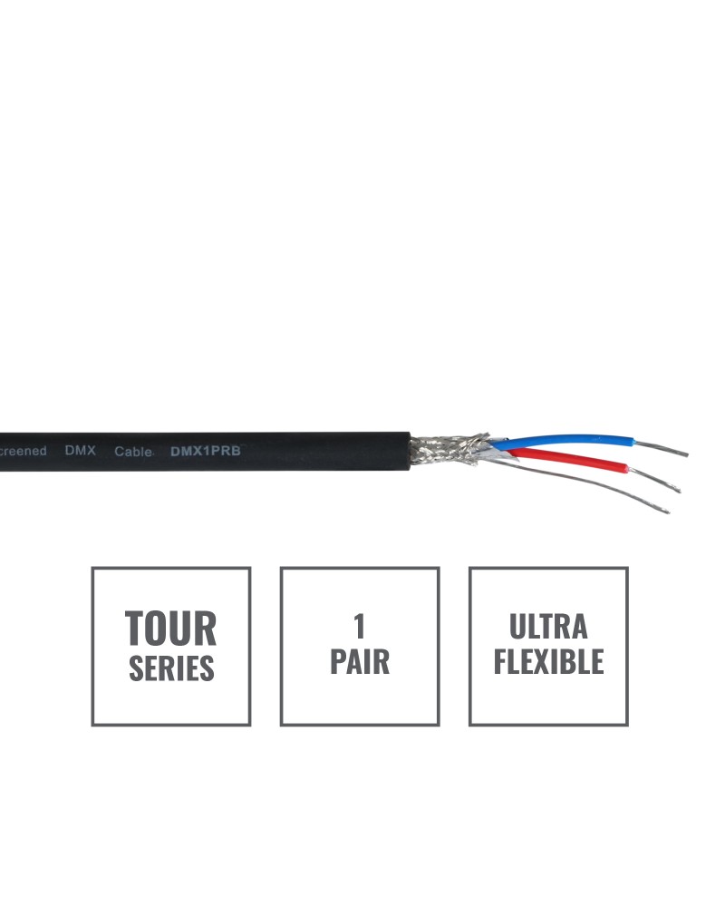 TOUR Screened 1 Pair DMX Cable DMX1PRB, 100m Drum Black