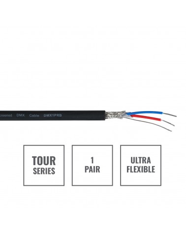 TOUR Screened 1 Pair DMX Cable DMX1PRB, 100m Drum Black