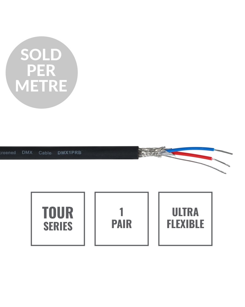 TOUR Screened 1 Pair DMX Cable DMX1PRB, Cut Length Black