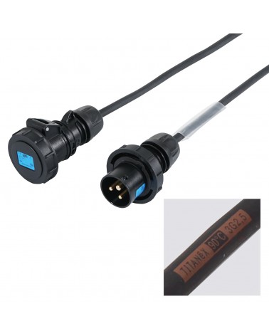 10m 2.5mm IP67 Black 16A Male - 16A Female Cable