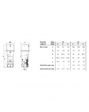 16A 230V 2P+E IP44 AM-TOP Plug (248)