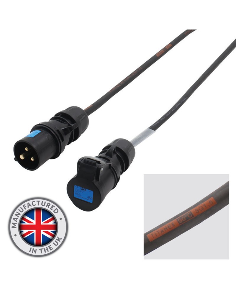 2m 1.5mm 16A Male - 16A Female Cable, PCE Midnight