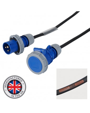 1m 2.5mm IP67 Blue 16A Male - 16A Female Cable