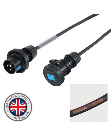 1m 2.5mm IP67 Black 16A Male - 16A Female Cable