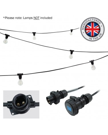 25m BC Heavy Duty Rubber Festoon, 1m Spacing with 16A Plug and Socket