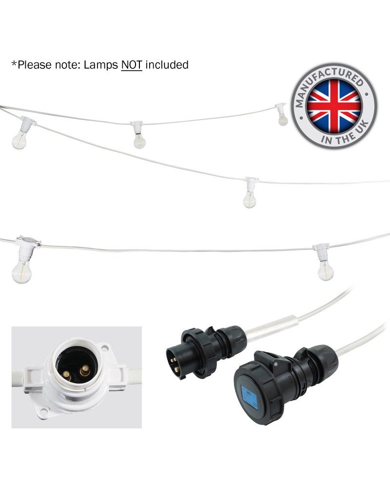 10m BC Heavy Duty White Rubber Festoon, 0.33m Spacing with 16A Plug and Socket