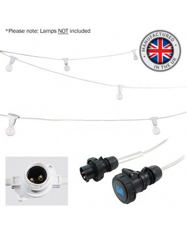 25m BC Heavy Duty White Rubber Festoon, 0.33m Spacing with 16A Plug and Socket
