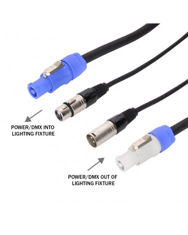 LEDJ 3m Combi 5-Pin DMX/PowerCON Cable Lead